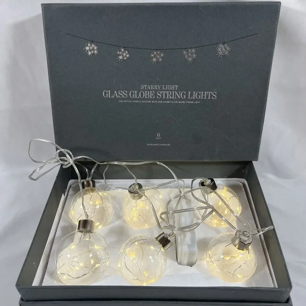 Restoration Hardware Starry Light 6 Filament Globe String Lights Silver *READ